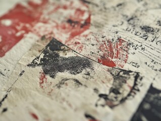 close-up of a vintage stamp impression with uneven ink coverage, paired with tactile paper backgroun