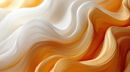 Aufkleber - Soft waves of fabric in gradient shades of white and orange create an elegant visual display