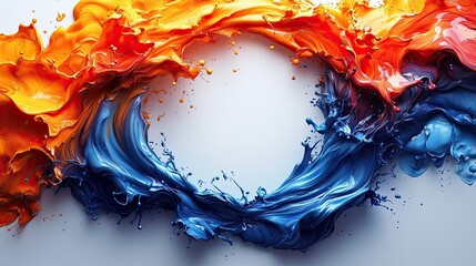 Aufkleber - Colorful splashes create dynamic waves of orange and blue on a smooth background
