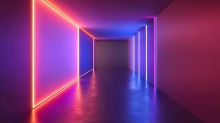 Poster - Neon Lights Illuminate a Modern Abstract Corridor