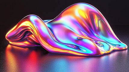 Fototapete - A vibrant and reflective abstract form with colorful fluid shapes creating a dynamic visual effect
