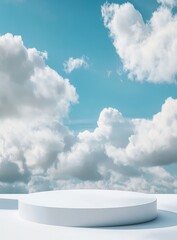 Wall Mural - white platform on cloudy sky background. (1)