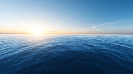 Wall Mural - Serene ocean sunset, calm water, clear sky.