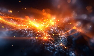 Poster - Abstract Network Connection: Glowing Orange and Blue Nodes