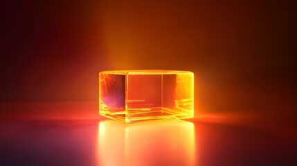 Poster - Illuminated Glass Cube Reflecting Warm Light