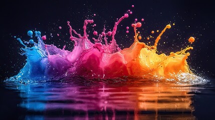 Poster - Colorful splashes create vibrant patterns in water under dramatic lighting