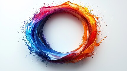 Poster - colorful swirl of paint creates a dynamic circular splash against a white background during a vibran