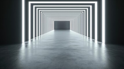 Poster - Chalkboard abstract background idea. Futuristic corridor featuring glowing light lines and a minimalistic aesthetic.