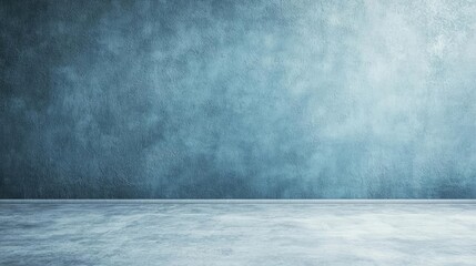 Poster - Grungy abstract background idea. Empty interior space with blue textured walls and concrete floor ready for design.