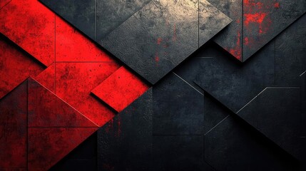 Poster - Grungy abstract background idea. Abstract geometric pattern with red and black textured surfaces creating a modern design.