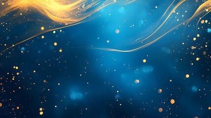 Poster - Golden Waves Flowing Across a Deep Blue Background