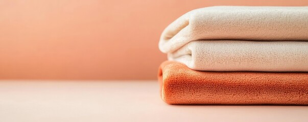 Poster - Velvet abstract background concept. Soft and cozy blankets stacked neatly on a pastel background.