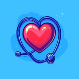 A red heart encircled by a blue stethoscope