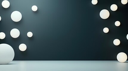 Poster - Chalkboard abstract background idea. A modern, minimalistic background with white spheres on a dark wall for creative projects.