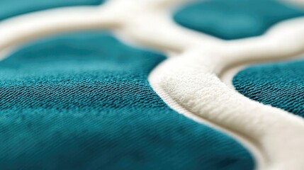 Poster - Velvet abstract background concept. Close-up of a textured fabric in teal and cream, showcasing intricate patterns and softness.