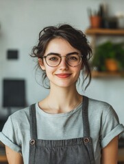 Wall Mural - Female Baker with Glasses, Smiling in a Kitchen