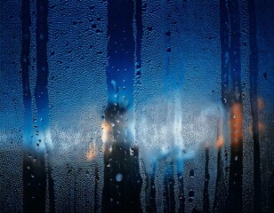 Wall Mural - real glass window, condensation forming, droplets of water, surface covered in mist, steamy moisture