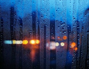 Wall Mural - real glass window, condensation forming, droplets of water, surface covered in mist, steamy moisture