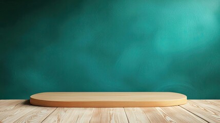 Poster - Chalkboard abstract background idea. A minimalistic wooden display table against a green background for showcase purposes.