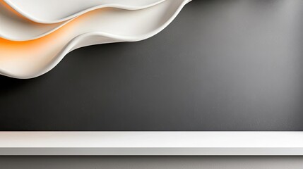 Poster - Chalkboard abstract background idea. Abstract wavy shapes in white and orange on a dark background, creating a modern aesthetic.