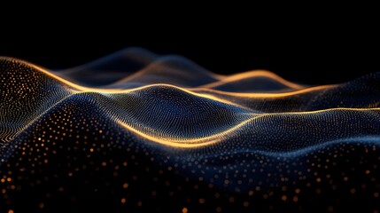 Poster - Abstract Golden And Blue Particle Wave Landscape