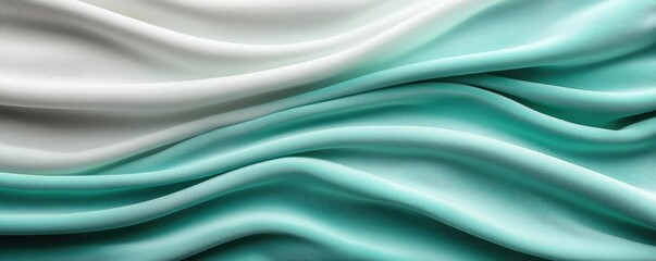 Poster - Velvet abstract background concept. Fluid abstract fabric waves in soothing mint green and white tones.
