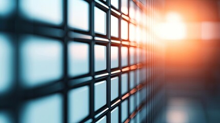 Poster - Grid abstract background idea. Abstract view of a grid-like structure illuminated by warm sunlight.