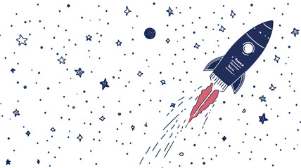 Poster - Abstract Line Art Rocket in Starry Space Universe Minimalist Vector with Business Theme and Star Inscription