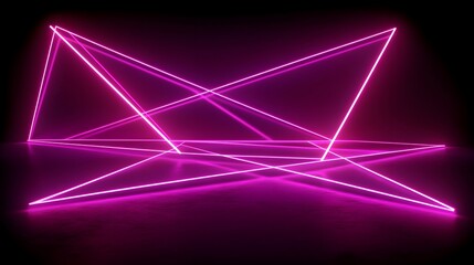 Poster - Pink Neon Lights Form Geometric Shapes In Dark Room