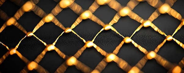 Poster - Grid abstract background idea. Detailed close-up of a golden geometric mesh on a dark background.