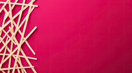 Poster - Grid abstract background idea. Abstract composition of wooden sticks on a vibrant pink background for design use.