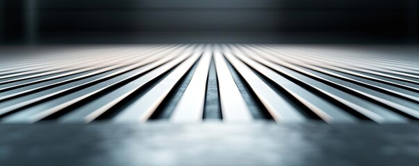 Poster - Grid abstract background idea. Close-up view of a sleek metal surface with parallel lines and a modern aesthetic.