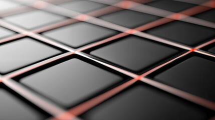 Poster - Grid abstract background idea. Close-up of a modern grid pattern with black tiles and red accents for design projects.