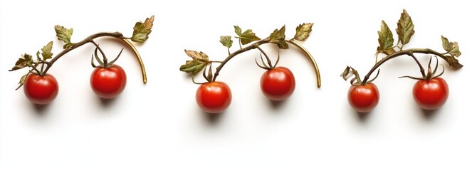 Sticker - Three tomato vines with ripe red tomatoes on white background.