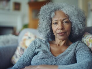 Wall Mural - Elderly Woman with Afro, Sitting in Living Room