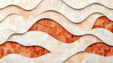 Poster - Mosaic abstract background concept. Abstract wavy mosaic pattern featuring orange and beige tones for creative design.