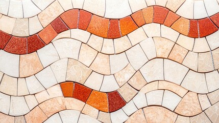 Poster - Mosaic abstract background concept. A close-up of an artistic tile pattern featuring colorful waves in warm tones.