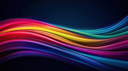 Poster - Rainbow abstract background concept. Vibrant waves of color flowing across a dark background, representing creativity and energy.