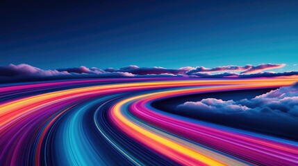 Poster - Rainbow abstract background concept. Vibrant digital art of colorful light trails across a serene sky.