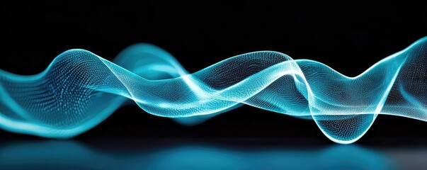 Poster - Ink abstract background idea. Abstract representation of sound waves in blue tones on a black background.