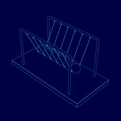 Poster - Blue drawing of a pendulum set with a blue background. The swing set is shown in a 3D format, with the chains and bars of the swings visible. Scene is playful and fun