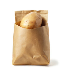 New potato in brown grocery bag, transparent background with shadow