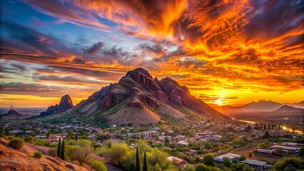 Poster - Camelback Mountain Phoenix Arizona Sunset Portrait Photography