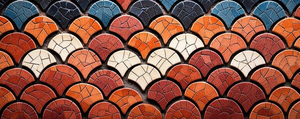 Poster - Mosaic abstract background concept. Colorful tiled wall design showcasing an intricate pattern of interlocking shapes.
