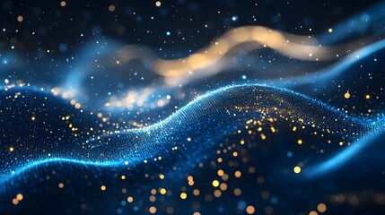 Poster - Abstract Blue And Gold Particle Wave Background