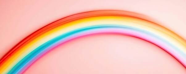 Poster - Rainbow abstract background concept. A soft pastel rainbow arches gently across a light pink background, evoking joy.