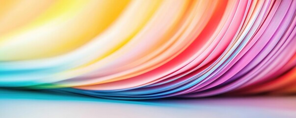 Aufkleber - Rainbow abstract background concept. Colorful paper sheets cascading in a wave, showcasing vibrant hues and smooth textures.