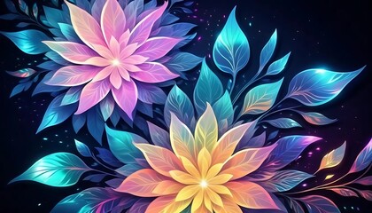 Wall Mural - Luminous Floral Arrangement Glowing Darkly Beautiful
