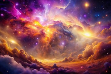 Wall Mural - celestial dreamscape: pink, violet & gold nebula stock photo