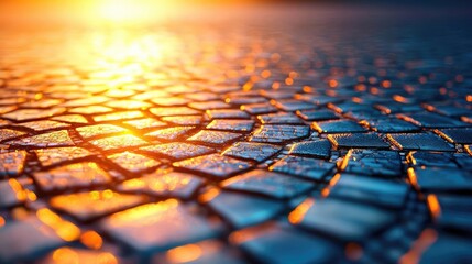 Aufkleber - Mosaic abstract background concept. Breathtaking close-up of a mosaic pavement glistening in the warm sunset light.